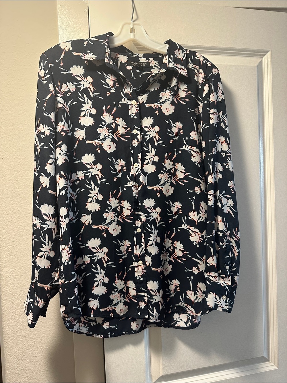 Banana Republic Black Floral Button-Down Shirt